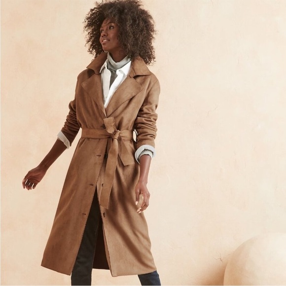 Banana Republic Jackets & Blazers - Banana Republic Classic Trench Suede Coat Tan Brown Belt Pockets Sz L